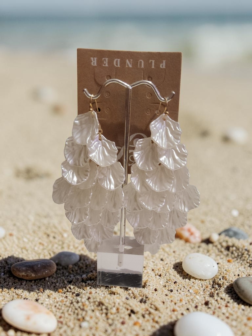 Plunder Iridescent White Shell Drop Earrings